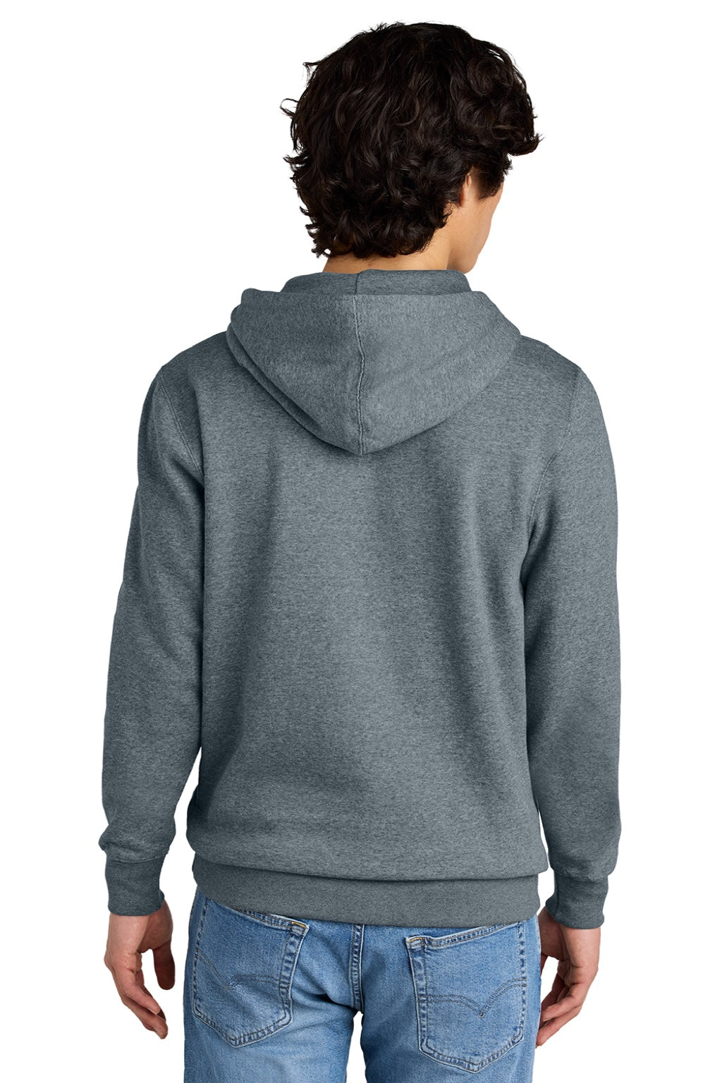 District DT6100 Mens Very Important Fleece Hooded Sweatshirt Hoodie w/ Pouch Pocket Heather Flint Blue Model Back