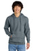 District DT6100 Mens Very Important Fleece Hooded Sweatshirt Hoodie w/ Pouch Pocket Heather Flint Blue Model Front