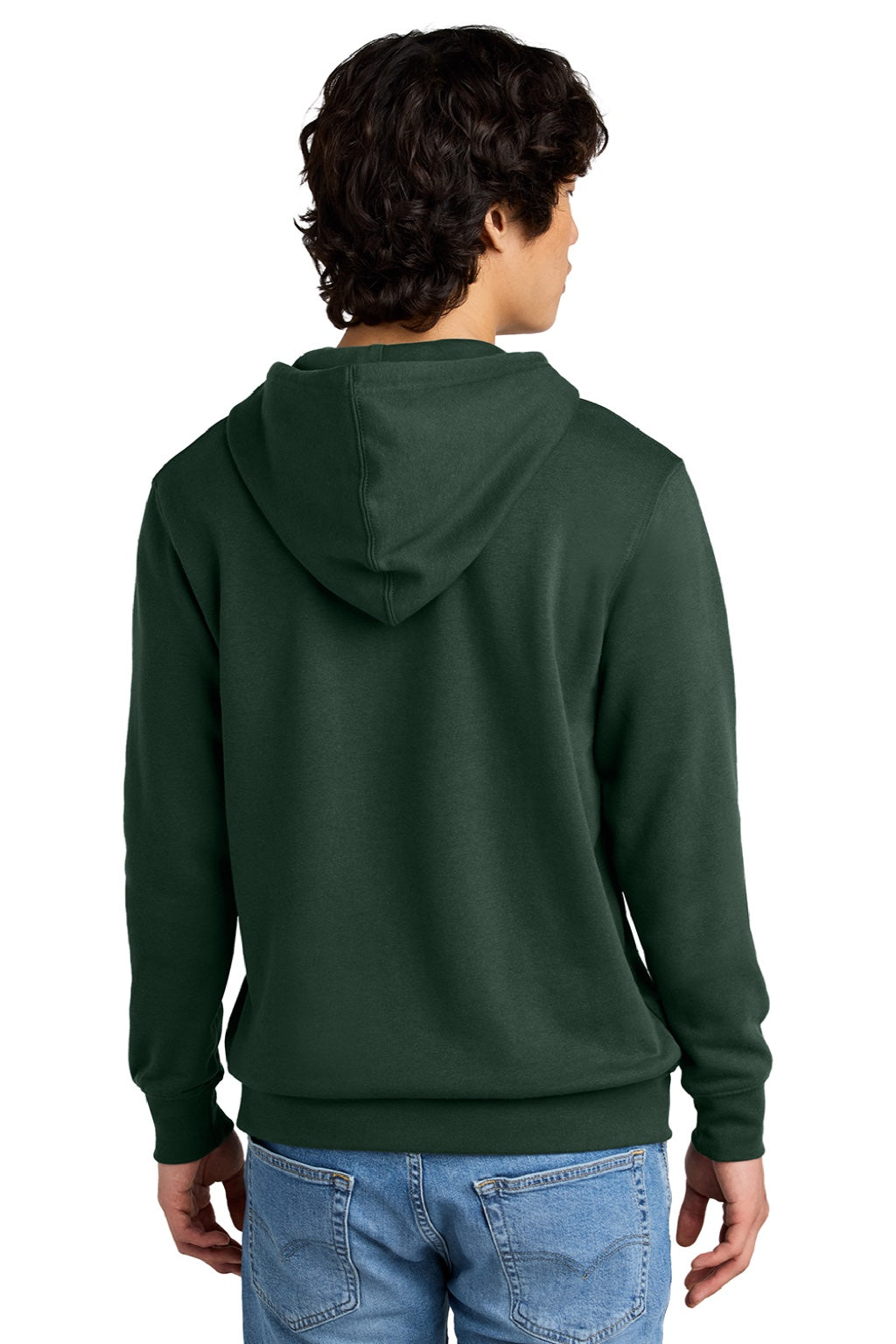 District DT6100 Mens Very Important Fleece Hooded Sweatshirt Hoodie w/ Pouch Pocket Forest Green Model Back