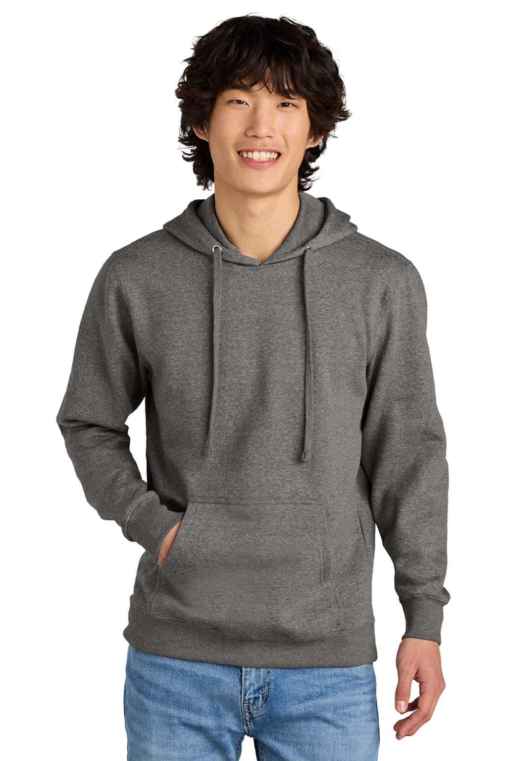 District DT6100 Mens Very Important Fleece Hooded Sweatshirt Hoodie w/ Pouch Pocket Grey Frost Model Front