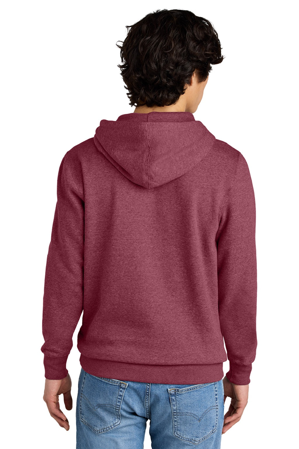 District DT6100 Mens Very Important Fleece Hooded Sweatshirt Hoodie w/ Pouch Pocket Heather Cardinal Red Model Back