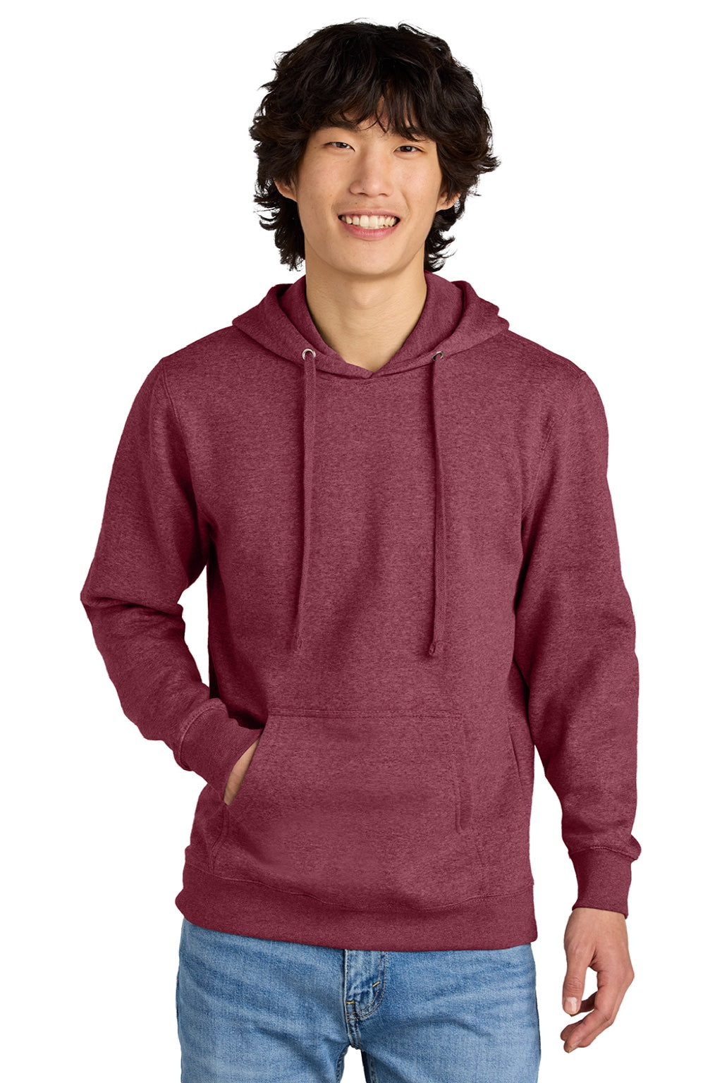 District DT6100 Mens Very Important Fleece Hooded Sweatshirt Hoodie w/ Pouch Pocket Heather Cardinal Red Model Front