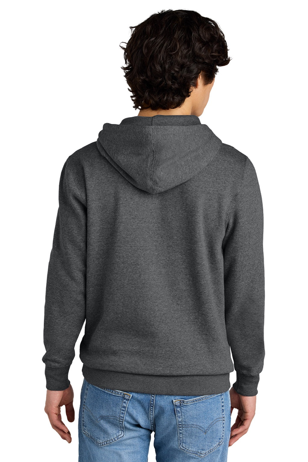 District DT6100 Mens Very Important Fleece Hooded Sweatshirt Hoodie w/ Pouch Pocket Heather Charcoal Grey Model Back