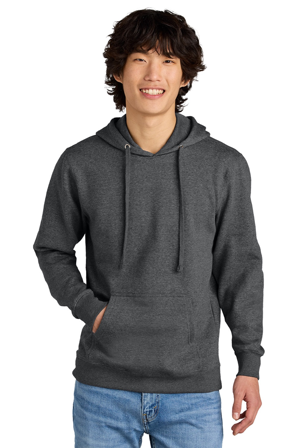 District DT6100 Mens Very Important Fleece Hooded Sweatshirt Hoodie w/ Pouch Pocket Heather Charcoal Grey Model Front