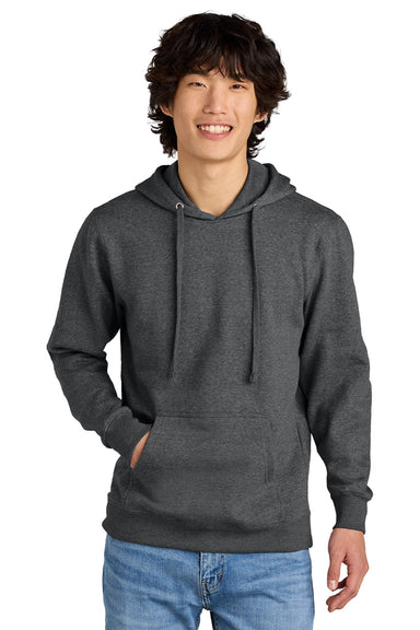 District DT6100 Mens Very Important Fleece Hooded Sweatshirt Hoodie w/ Pouch Pocket Heather Charcoal Grey Model Front