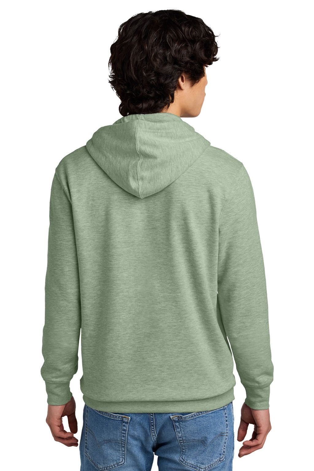 District DT6100 Mens Very Important Fleece Hooded Sweatshirt Hoodie w/ Pouch Pocket Heather Dusty Sage Model Back