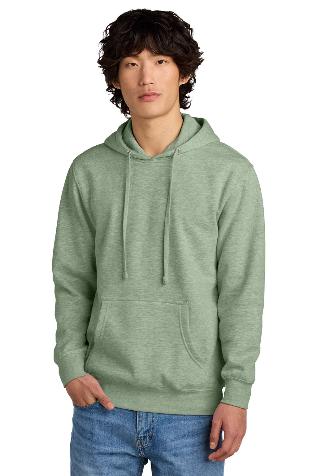 District DT6100 Mens Very Important Fleece Hooded Sweatshirt Hoodie w/ Pouch Pocket Heather Dusty Sage Model Front