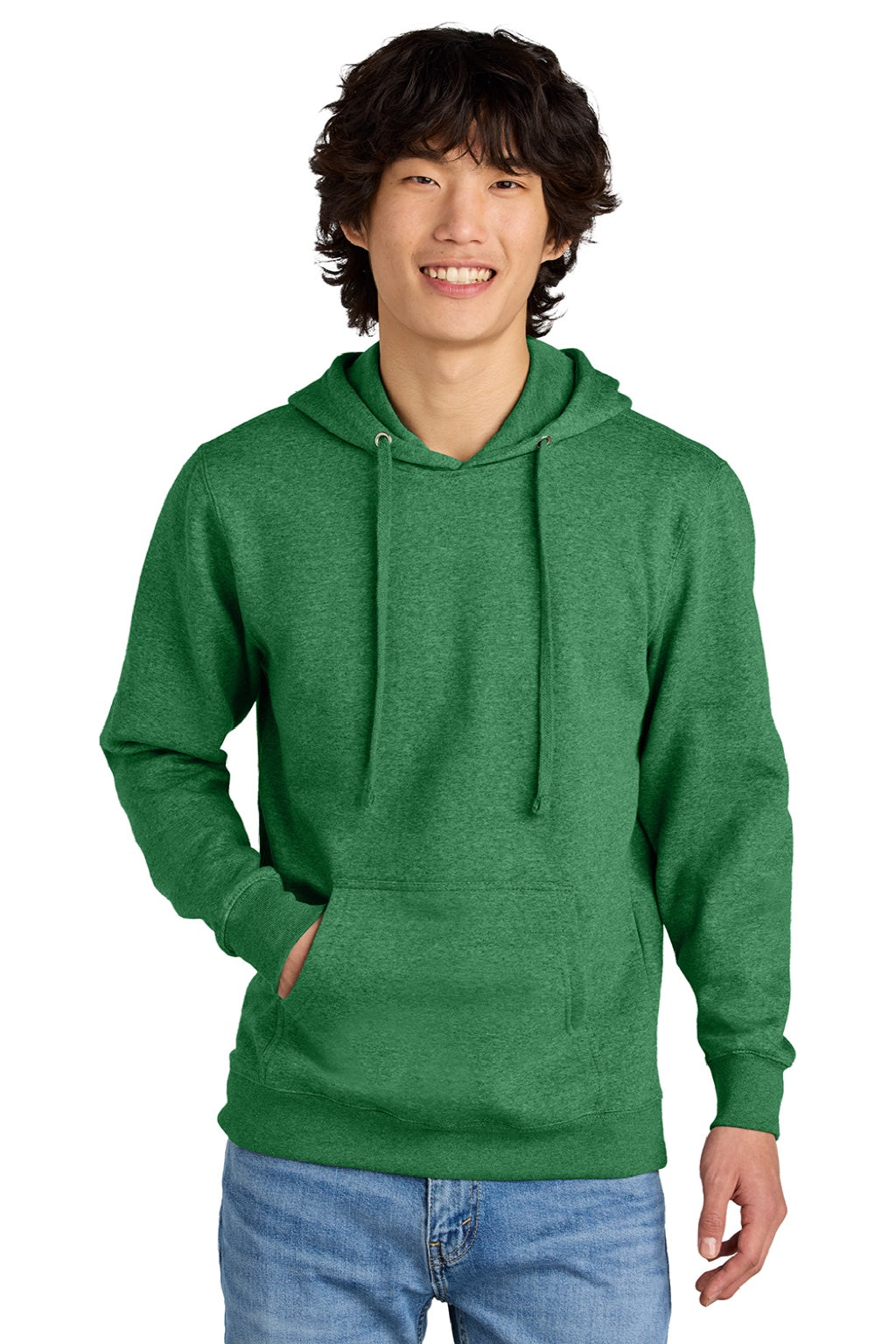 District DT6100 Mens Very Important Fleece Hooded Sweatshirt Hoodie w/ Pouch Pocket Heather Kelly Green Model Front