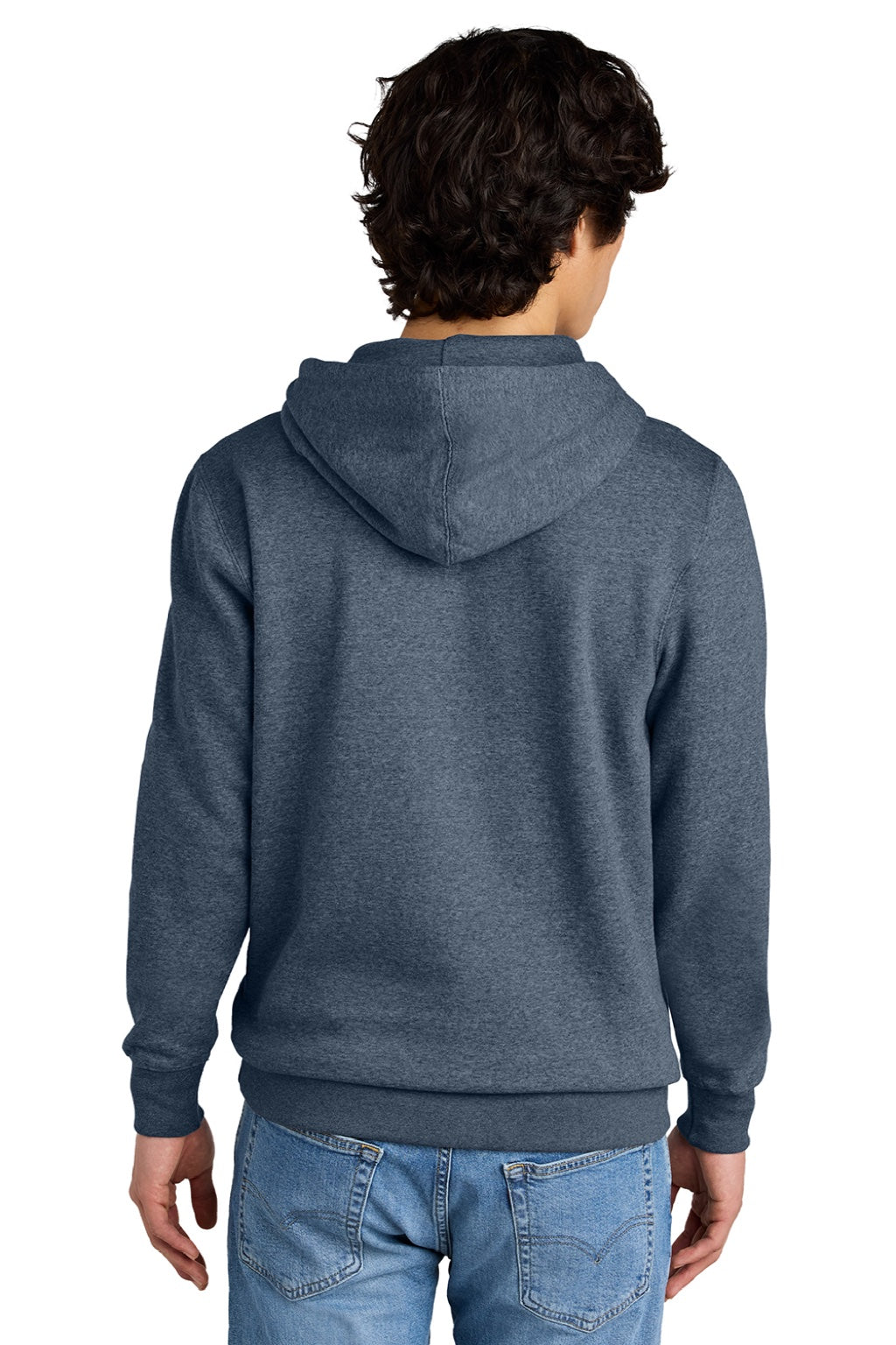 District DT6100 Mens Very Important Fleece Hooded Sweatshirt Hoodie w/ Pouch Pocket Heather Navy Blue Model Back
