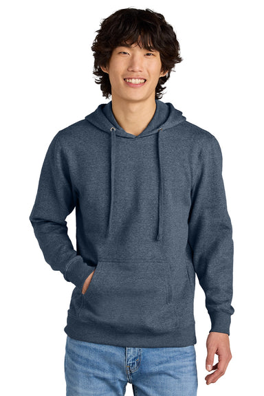 District DT6100 Mens Very Important Fleece Hooded Sweatshirt Hoodie w/ Pouch Pocket Heather Navy Blue Model Front