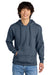 District DT6100 Mens Very Important Fleece Hooded Sweatshirt Hoodie w/ Pouch Pocket Heather Navy Blue Model Front