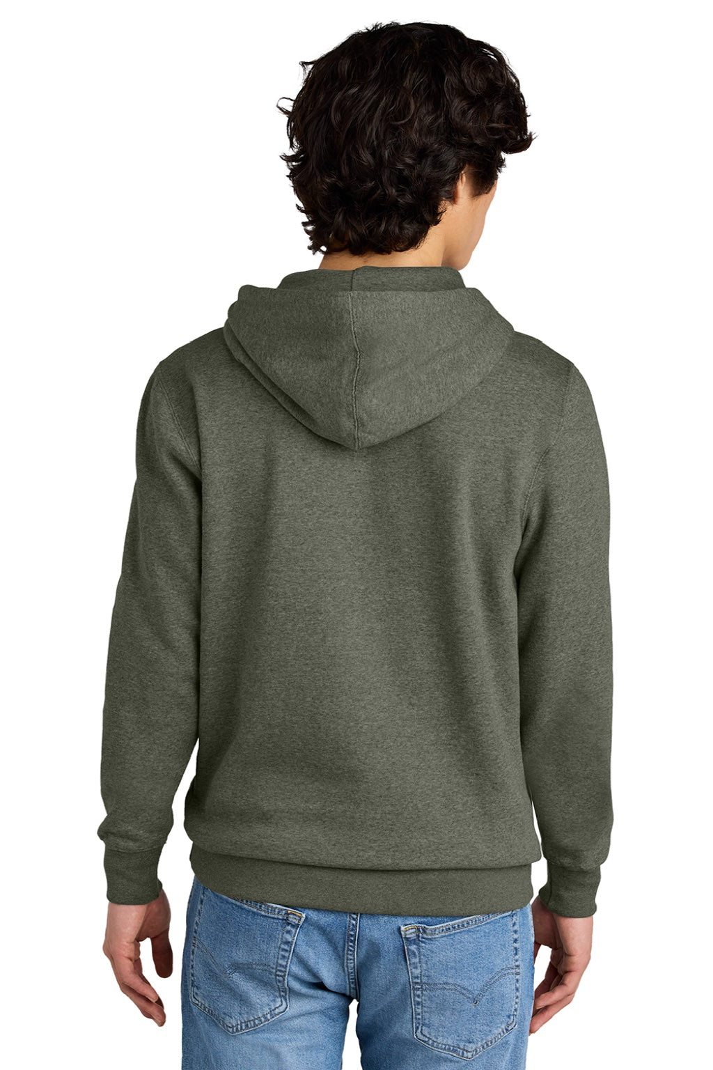 District DT6100 Mens Very Important Fleece Hooded Sweatshirt Hoodie w/ Pouch Pocket Heather Olive Green Model Back