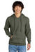 District DT6100 Mens Very Important Fleece Hooded Sweatshirt Hoodie w/ Pouch Pocket Heather Olive Green Model Front