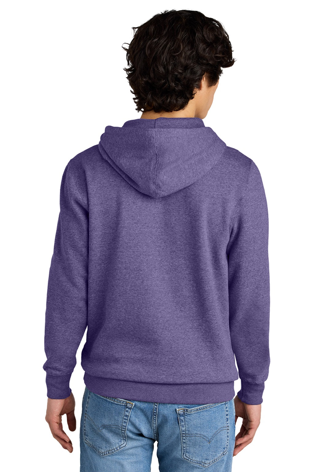 District DT6100 Mens Very Important Fleece Hooded Sweatshirt Hoodie w/ Pouch Pocket Heather Purple Model Back