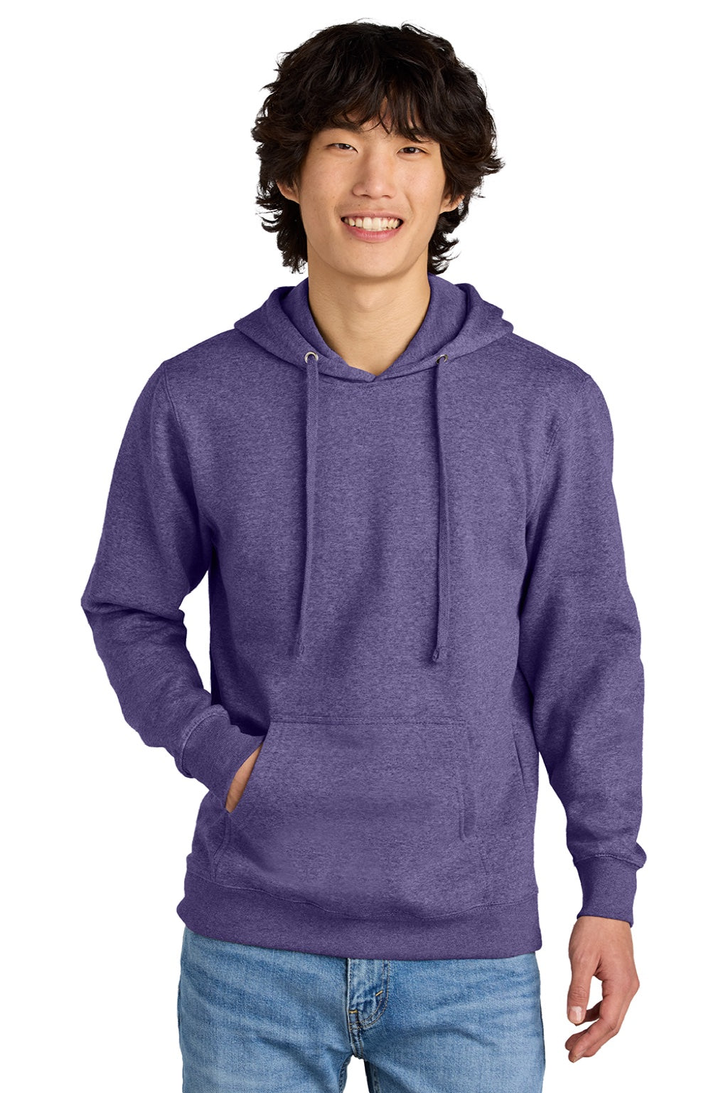 District DT6100 Mens Very Important Fleece Hooded Sweatshirt Hoodie w/ Pouch Pocket Heather Purple Model Front