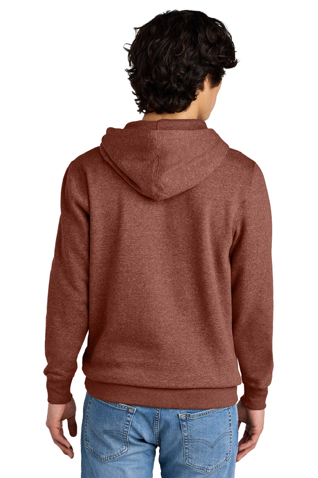District DT6100 Mens Very Important Fleece Hooded Sweatshirt Hoodie w/ Pouch Pocket Heather Russet Red Model Back