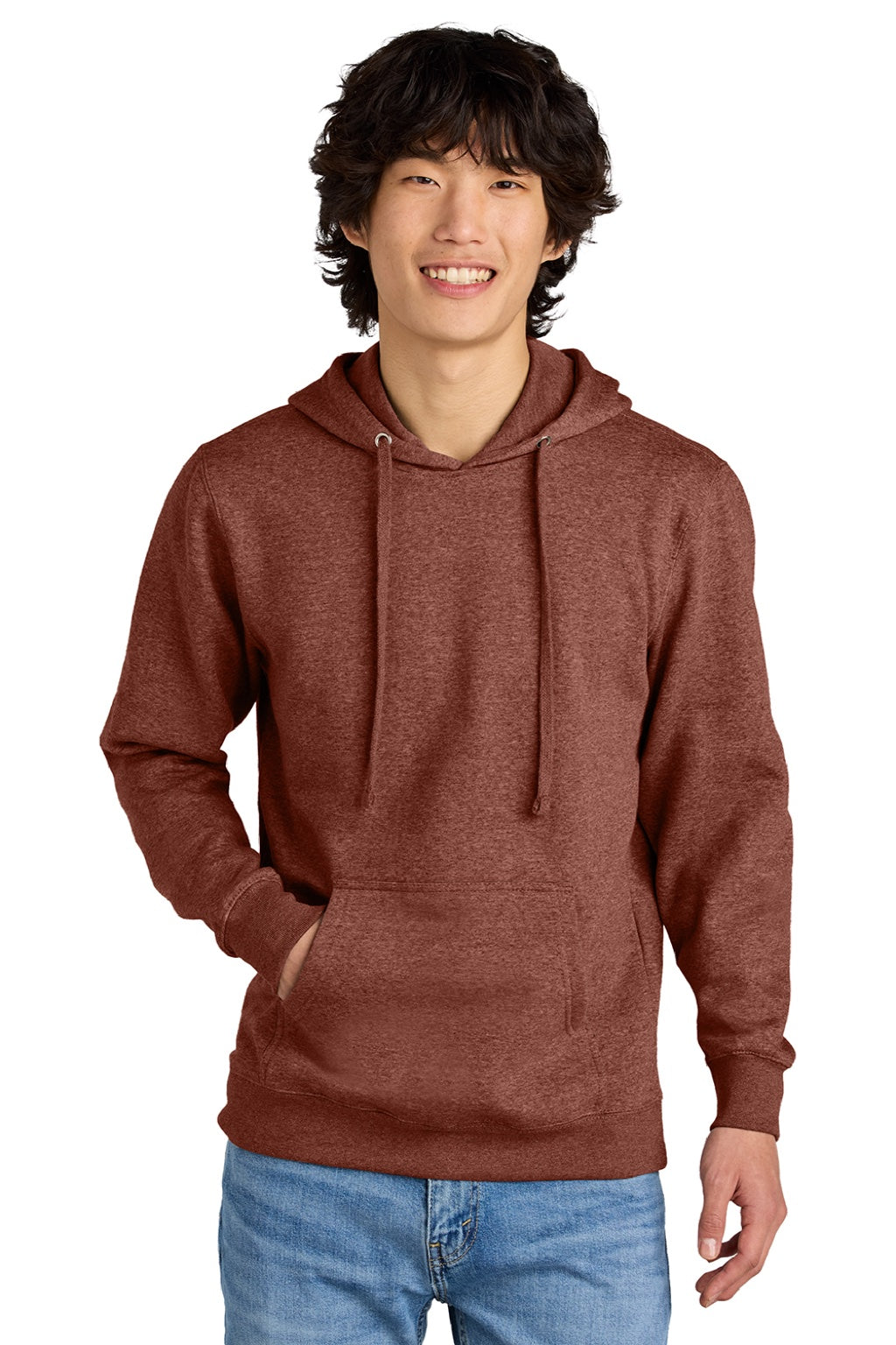 District DT6100 Mens Very Important Fleece Hooded Sweatshirt Hoodie w/ Pouch Pocket Heather Russet Red Model Front