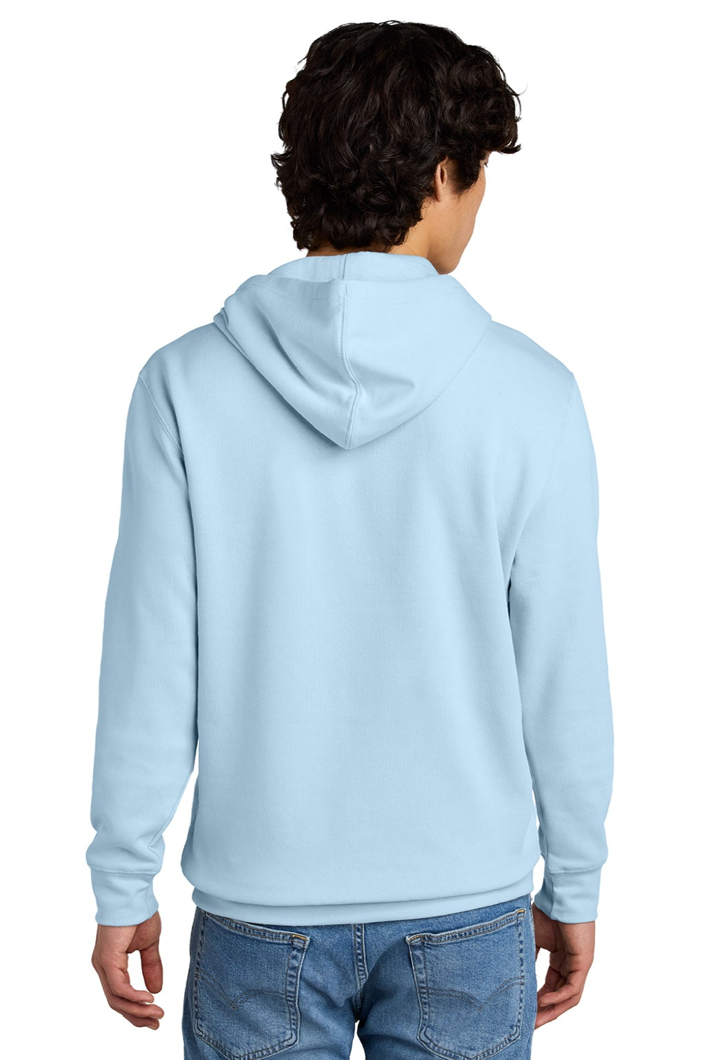 District DT6100 Mens Very Important Fleece Hooded Sweatshirt Hoodie w/ Pouch Pocket Ice Blue Model Back