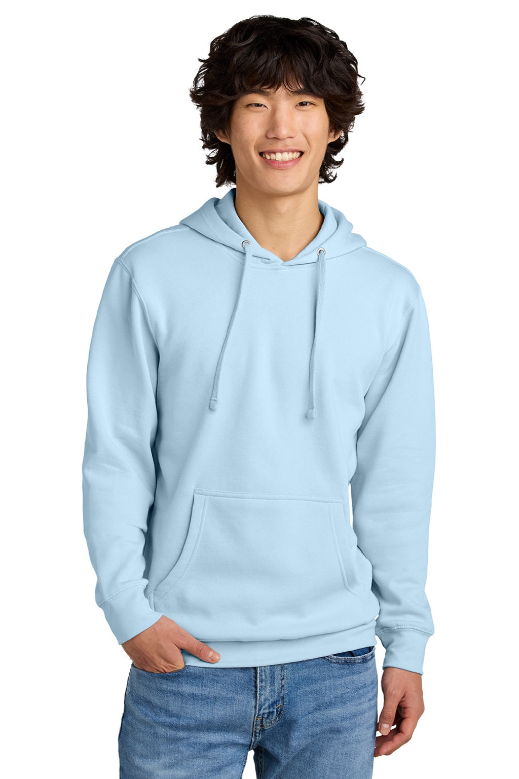 District DT6100 Mens Very Important Fleece Hooded Sweatshirt Hoodie w/ Pouch Pocket Ice Blue Model Front