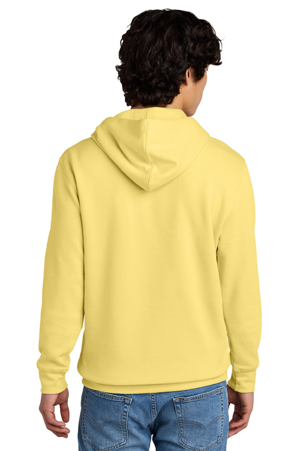 District DT6100 Mens Very Important Fleece Hooded Sweatshirt Hoodie w/ Pouch Pocket Light Yellow Model Back