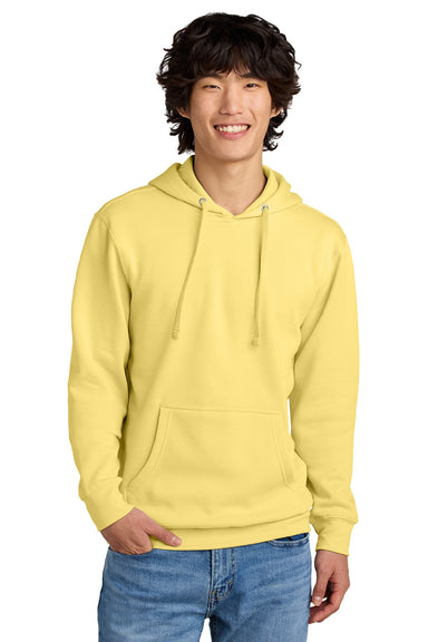 District DT6100 Mens Very Important Fleece Hooded Sweatshirt Hoodie w/ Pouch Pocket Light Yellow Model Front