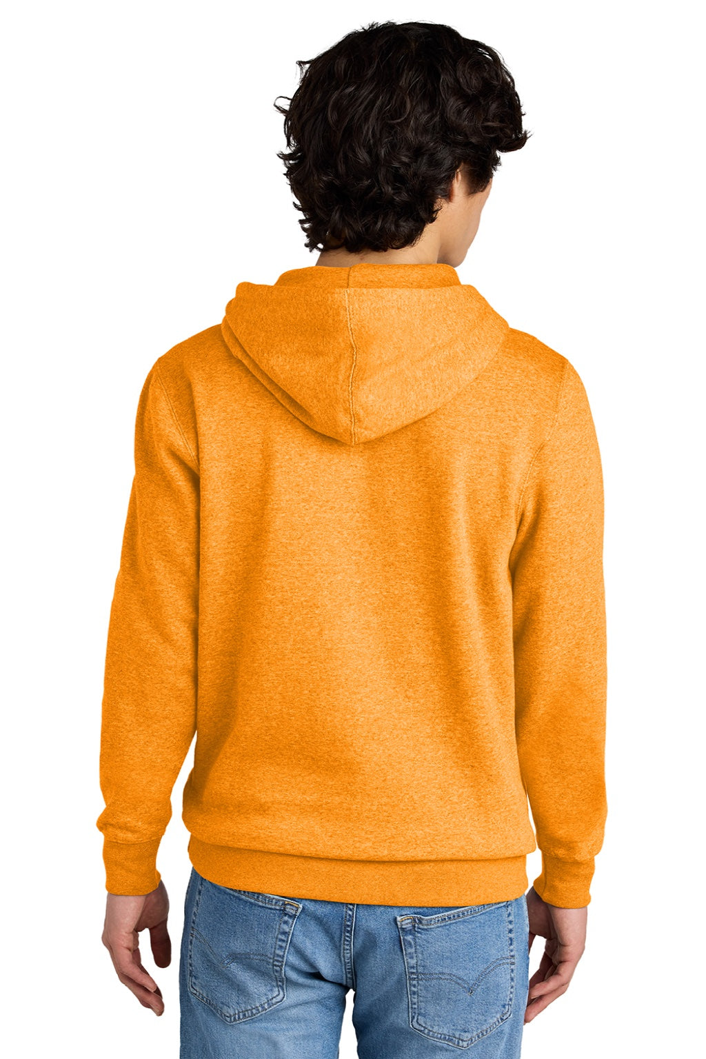 District DT6100 Mens Very Important Fleece Hooded Sweatshirt Hoodie w/ Pouch Pocket Heather Marigold Model Back