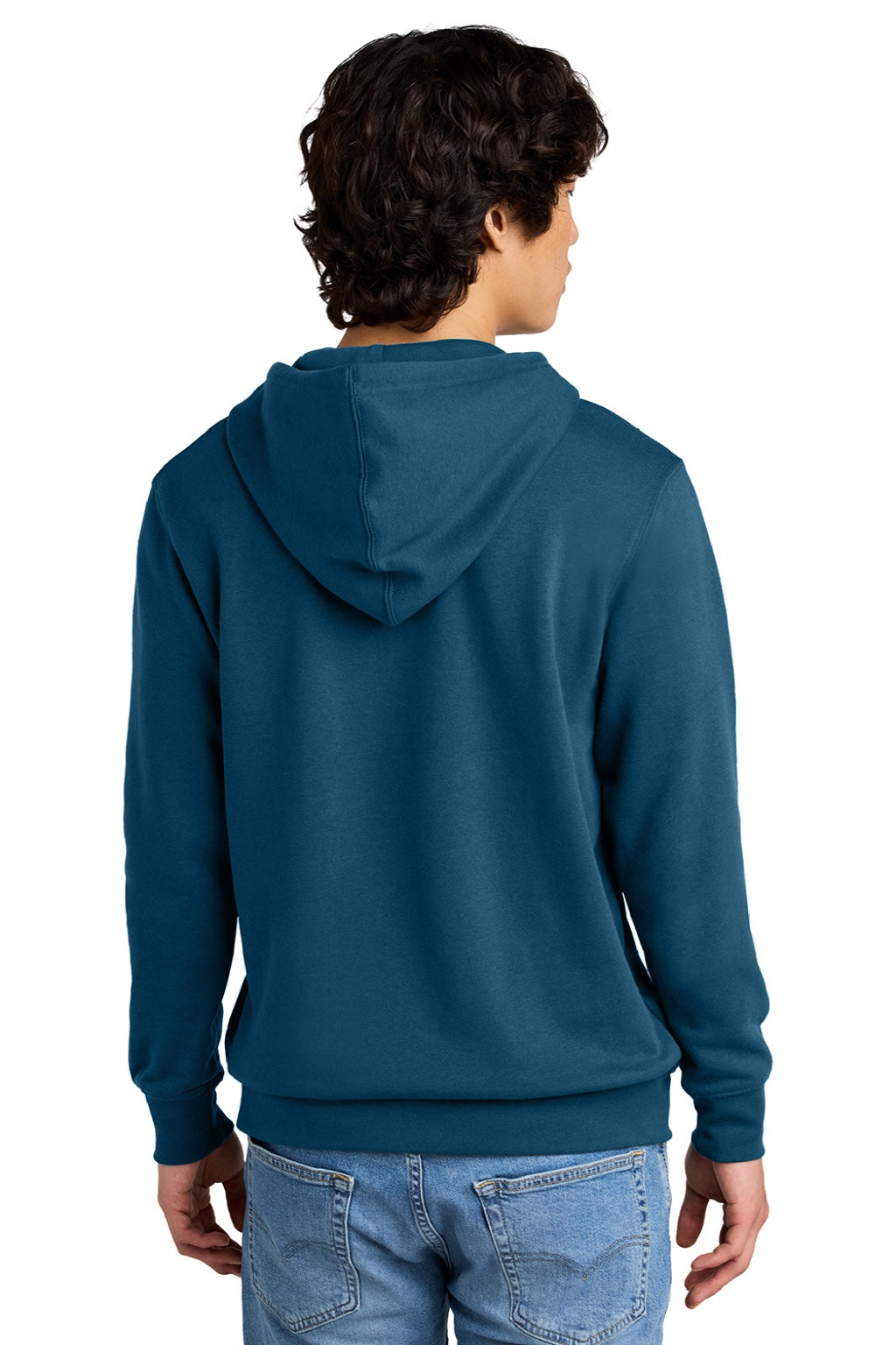 District DT6100 Mens Very Important Fleece Hooded Sweatshirt Hoodie w/ Pouch Pocket Neptune Blue Model Back