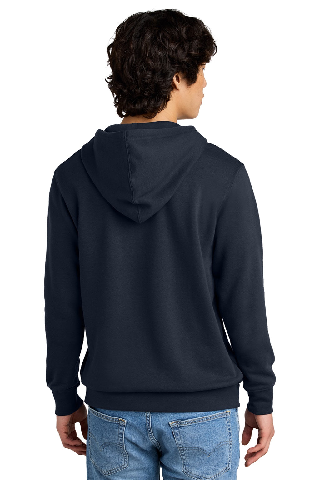 District DT6100 Mens Very Important Fleece Hooded Sweatshirt Hoodie w/ Pouch Pocket New Navy Blue Model Back