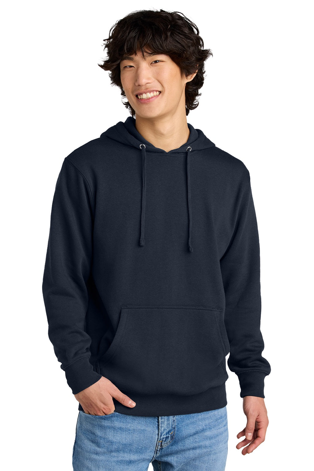 District DT6100 Mens Very Important Fleece Hooded Sweatshirt Hoodie w/ Pouch Pocket New Navy Blue Model Front