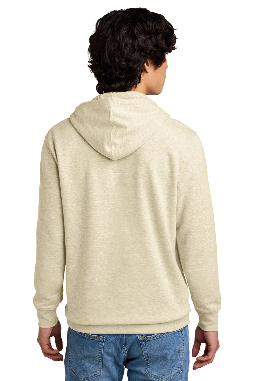 District DT6100 Mens Very Important Fleece Hooded Sweatshirt Hoodie w/ Pouch Pocket Heather Oatmeal Model Back
