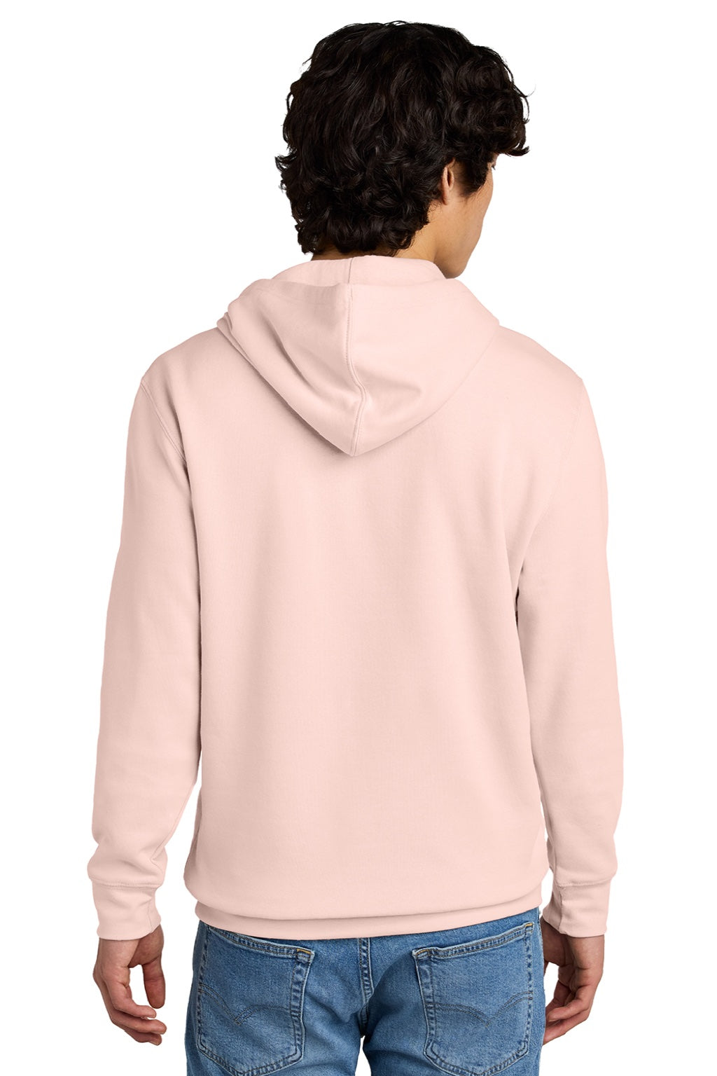 District DT6100 Mens Very Important Fleece Hooded Sweatshirt Hoodie w/ Pouch Pocket Rosewater Pink Model Back