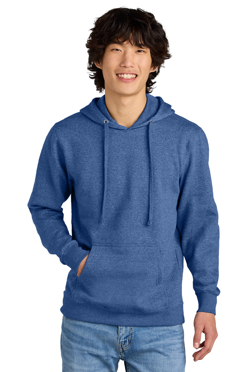 District DT6100 Mens Very Important Fleece Hooded Sweatshirt Hoodie w/ Pouch Pocket Royal Blue Frost Model Front