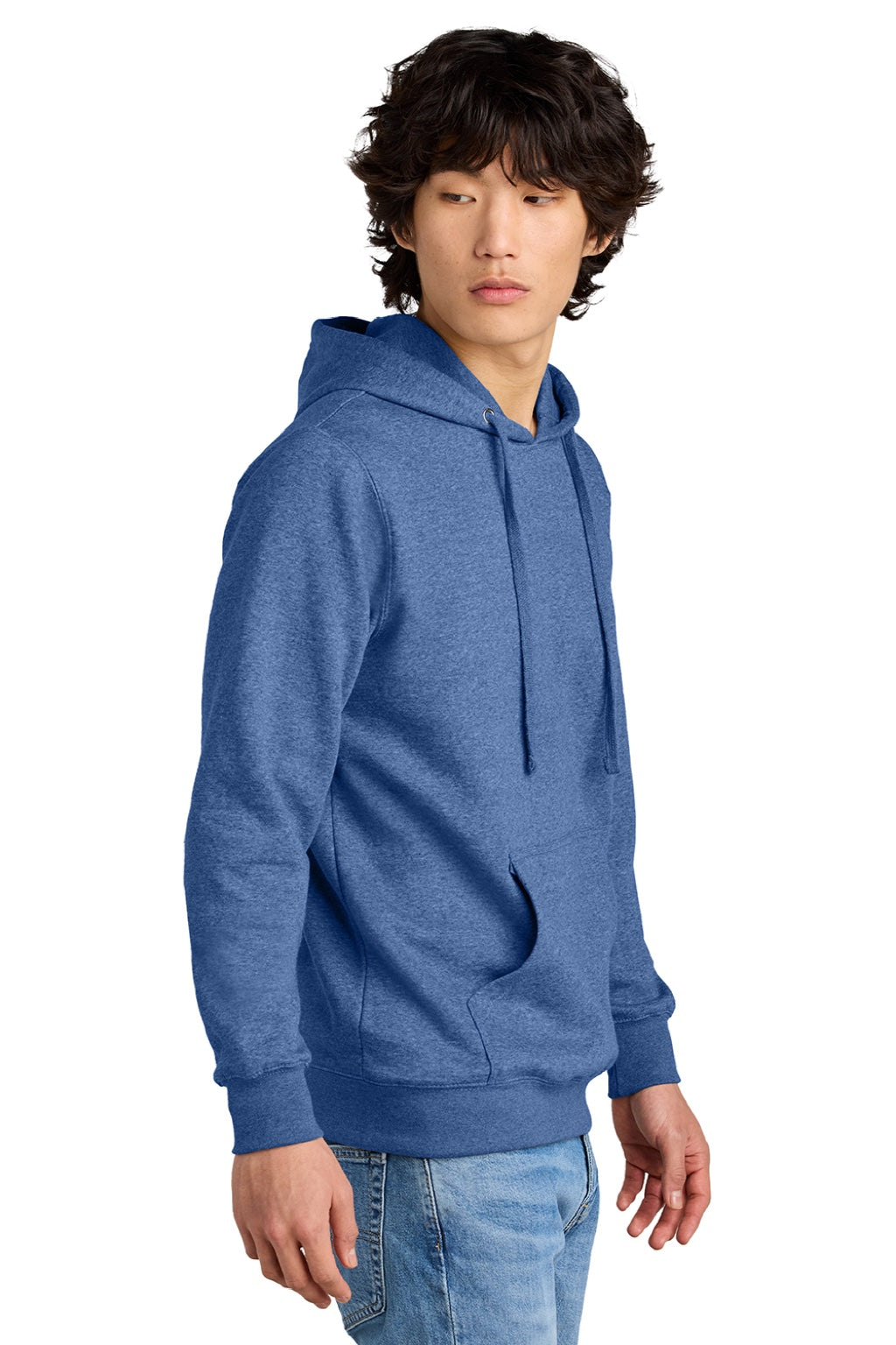 District DT6100 Mens Very Important Fleece Hooded Sweatshirt Hoodie w/ Pouch Pocket Royal Blue Frost Model Side