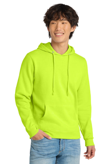 District DT6100 Mens Very Important Fleece Hooded Sweatshirt Hoodie w/ Pouch Pocket Safety Green Model Front