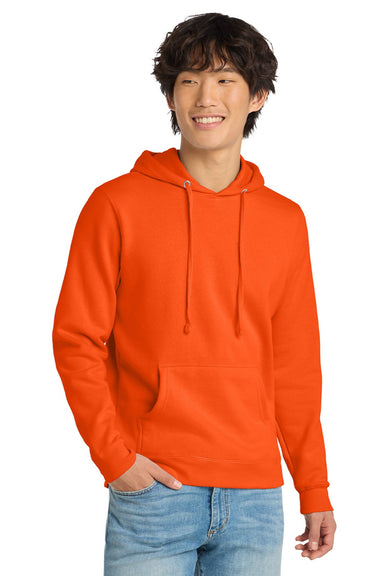 District DT6100 Mens Very Important Fleece Hooded Sweatshirt Hoodie w/ Pouch Pocket Safety Orange Model Front