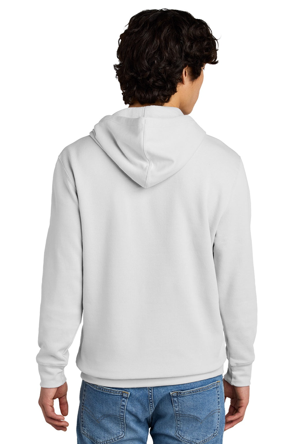 District DT6100 Mens Very Important Fleece Hooded Sweatshirt Hoodie w/ Pouch Pocket White Smoke Model Back