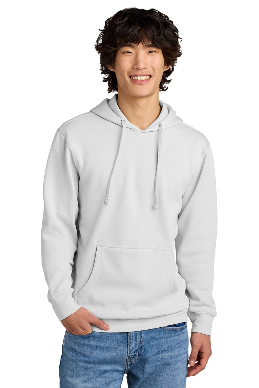 District DT6100 Mens Very Important Fleece Hooded Sweatshirt Hoodie w/ Pouch Pocket White Smoke Model Front