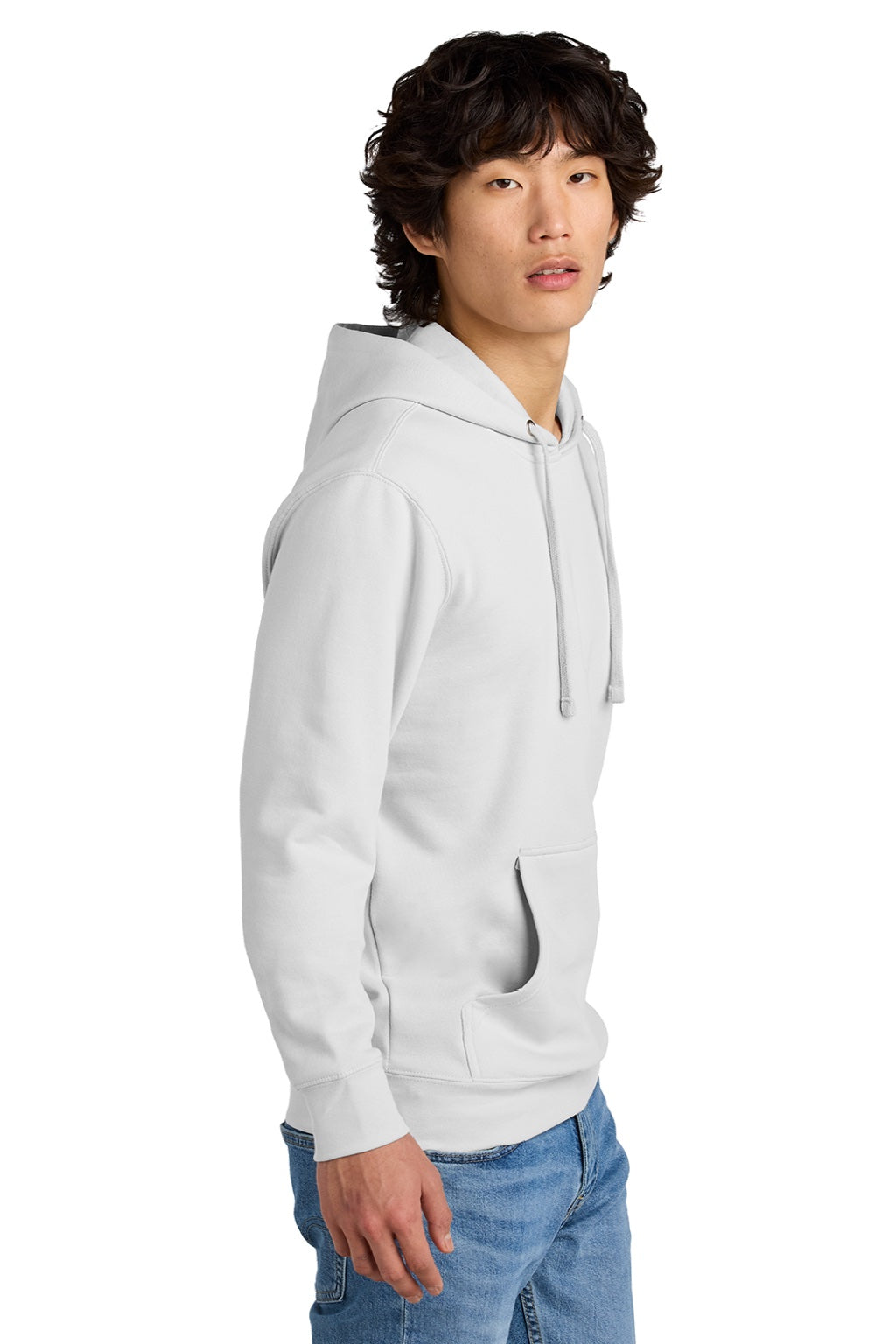 District DT6100 Mens Very Important Fleece Hooded Sweatshirt Hoodie w/ Pouch Pocket White Smoke Model Side