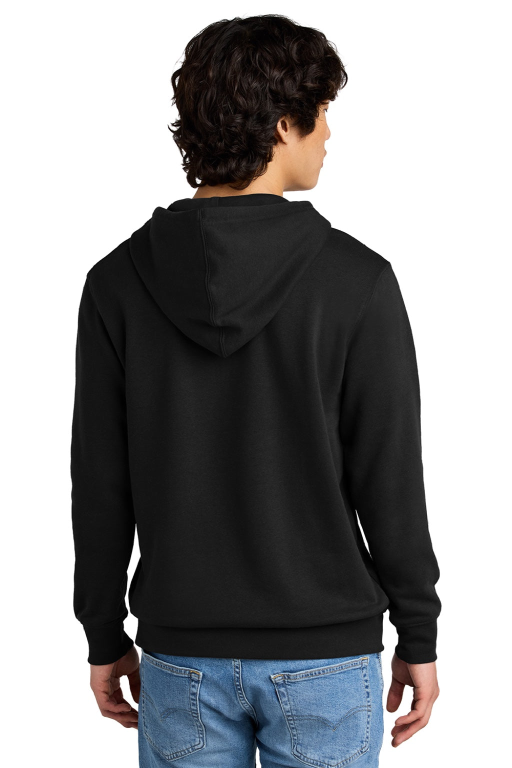 District DT6100 Mens Very Important Fleece Hooded Sweatshirt Hoodie w/ Pouch Pocket Black Model Back