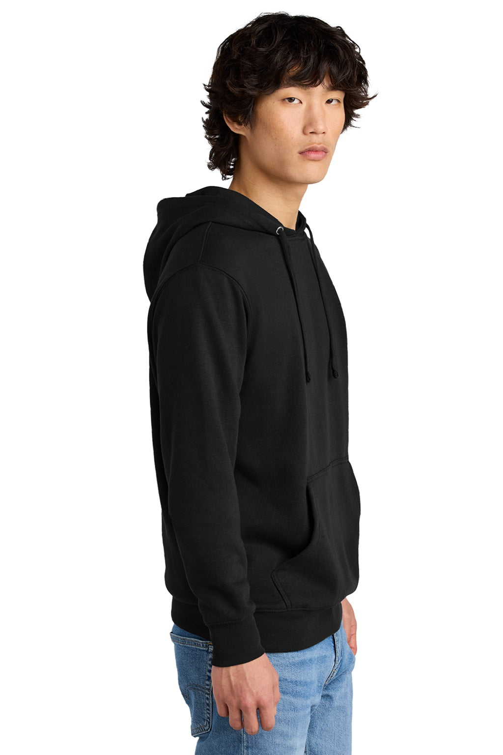 District DT6100 Mens Very Important Fleece Hooded Sweatshirt Hoodie w/ Pouch Pocket Black Model Side