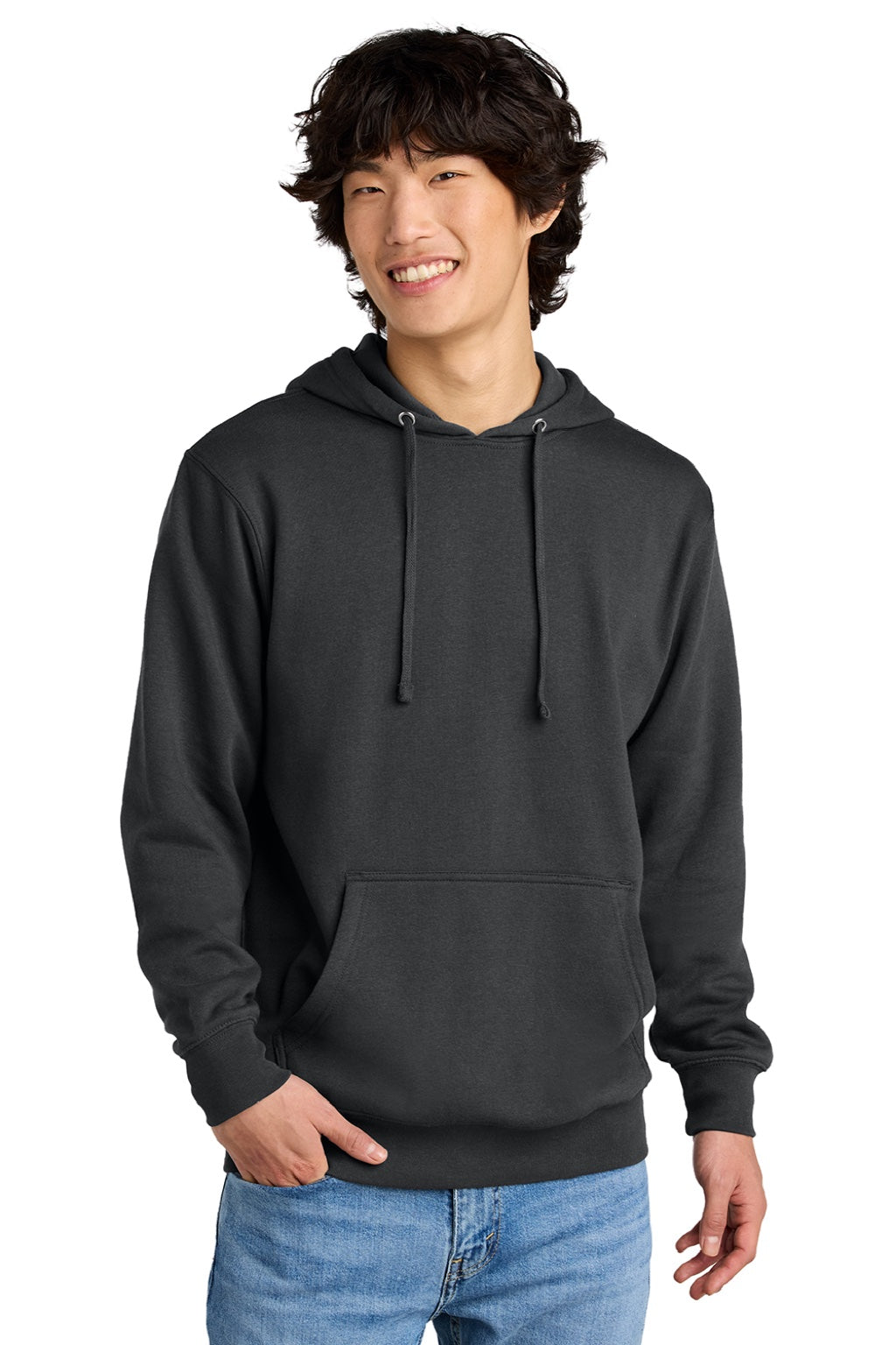 District DT6100 Mens Very Important Fleece Hooded Sweatshirt Hoodie w/ Pouch Pocket Charcoal Grey Model Front