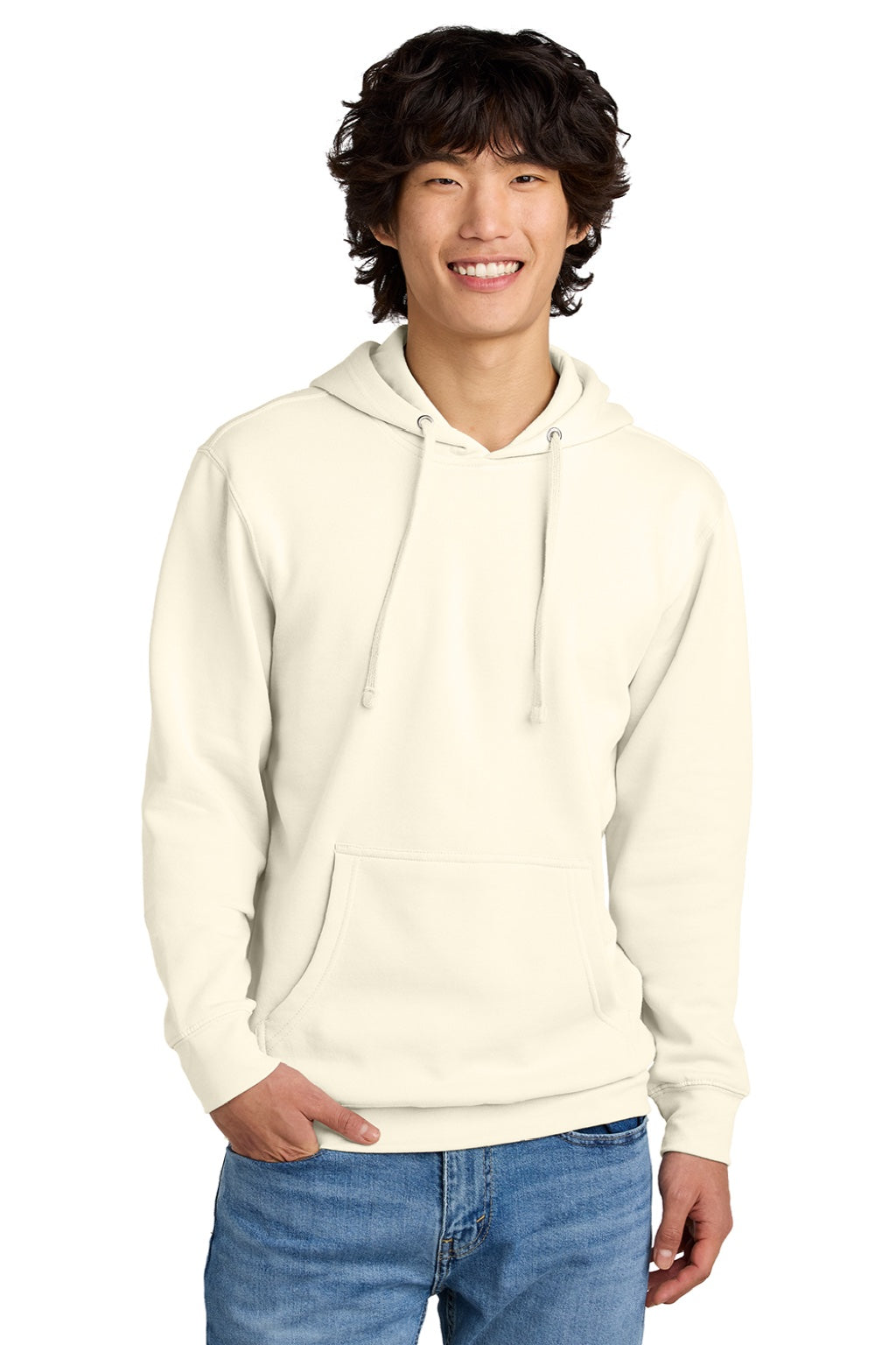 District DT6100 Mens Very Important Fleece Hooded Sweatshirt Hoodie w/ Pouch Pocket Gardenia Model Front