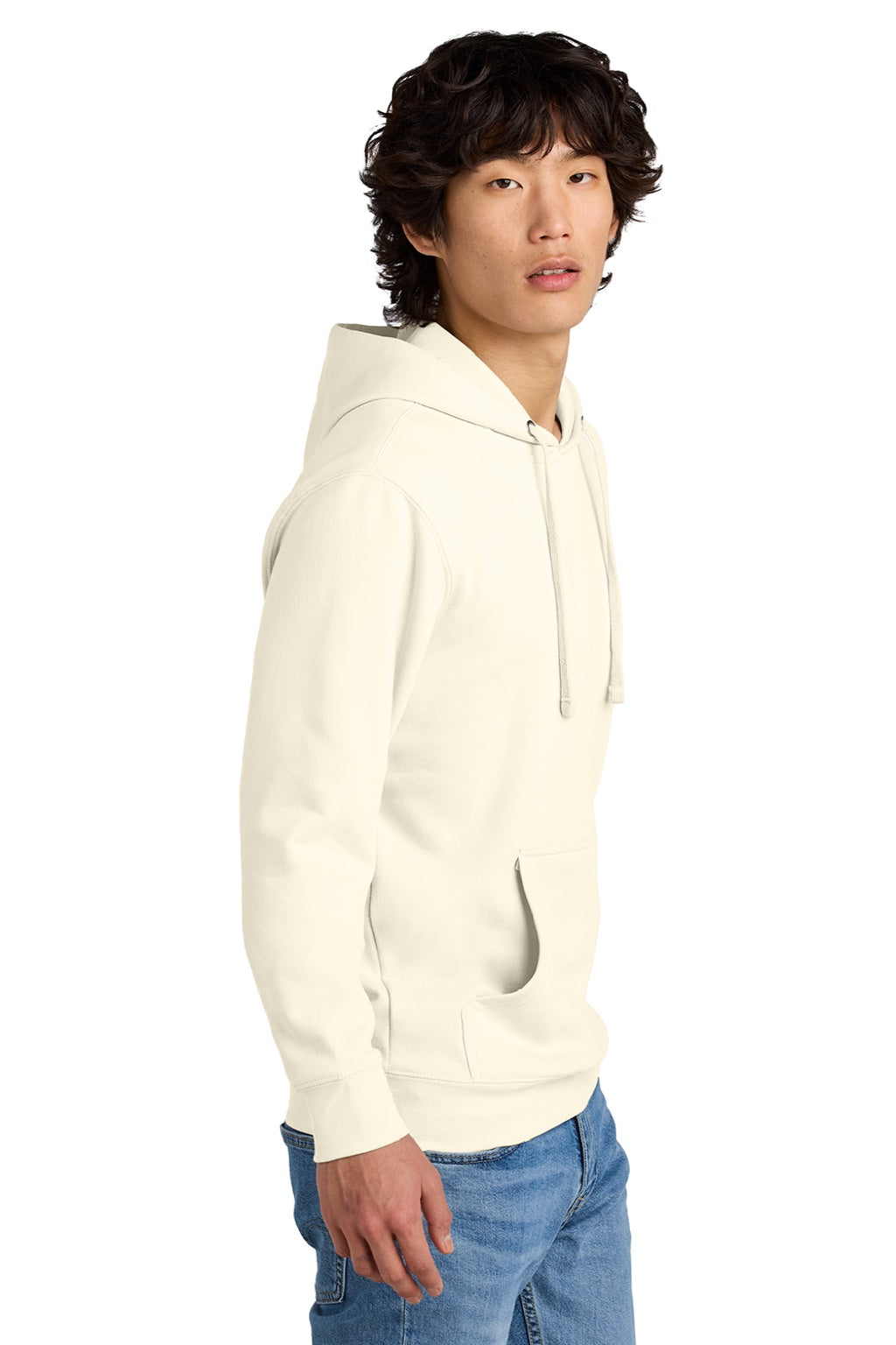 District DT6100 Mens Very Important Fleece Hooded Sweatshirt Hoodie w/ Pouch Pocket Gardenia Model Side