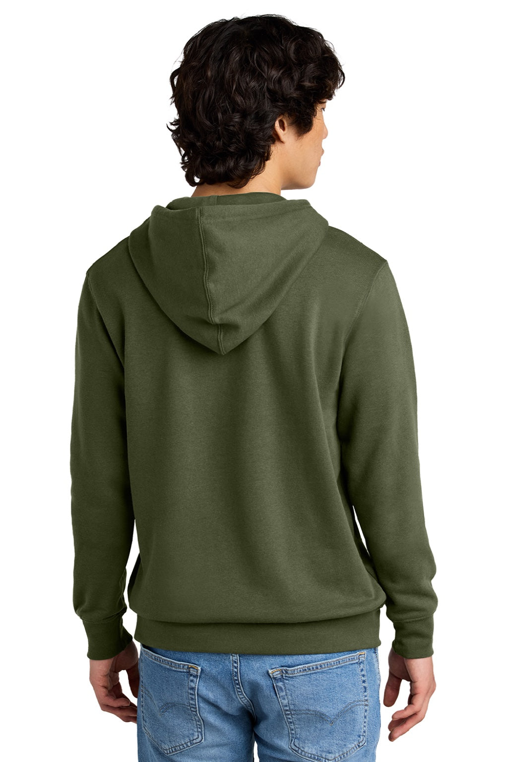 District DT6100 Mens Very Important Fleece Hooded Sweatshirt Hoodie w/ Pouch Pocket Olive Green Model Back