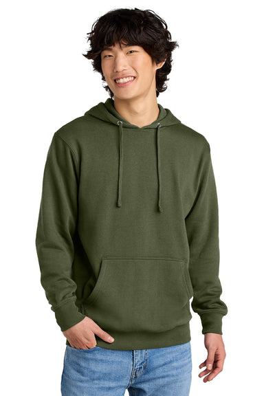 District DT6100 Mens Very Important Fleece Hooded Sweatshirt Hoodie w/ Pouch Pocket Olive Green Model Front