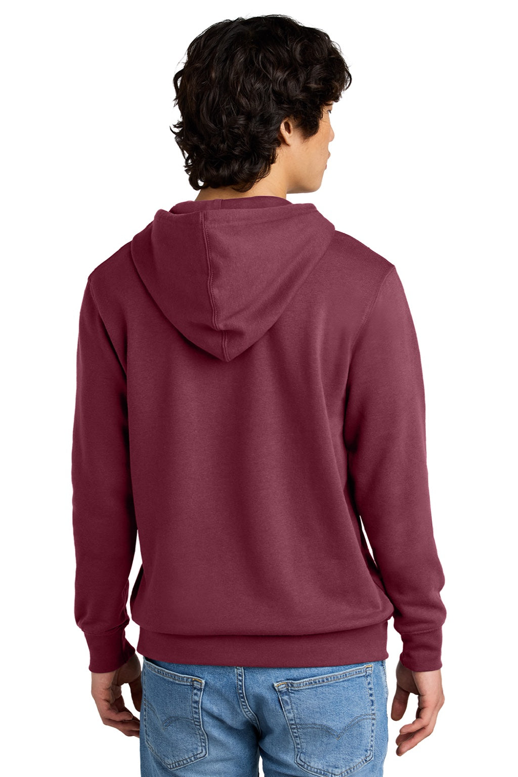 District DT6100 Mens Very Important Fleece Hooded Sweatshirt Hoodie w/ Pouch Pocket Plum Purple Model Back