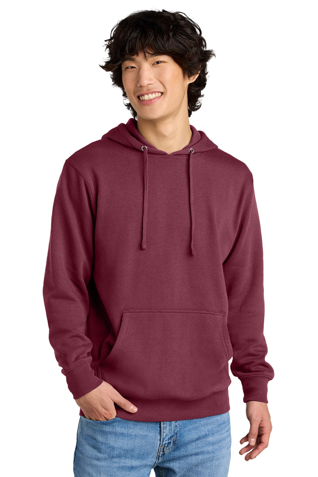 District DT6100 Mens Very Important Fleece Hooded Sweatshirt Hoodie w/ Pouch Pocket Plum Purple Model Front