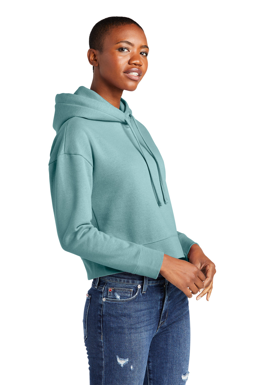 District DT6101 Womens V.I.T. Fleece Hooded Sweatshirt Hoodie Eucalyptus Blue Model 3q