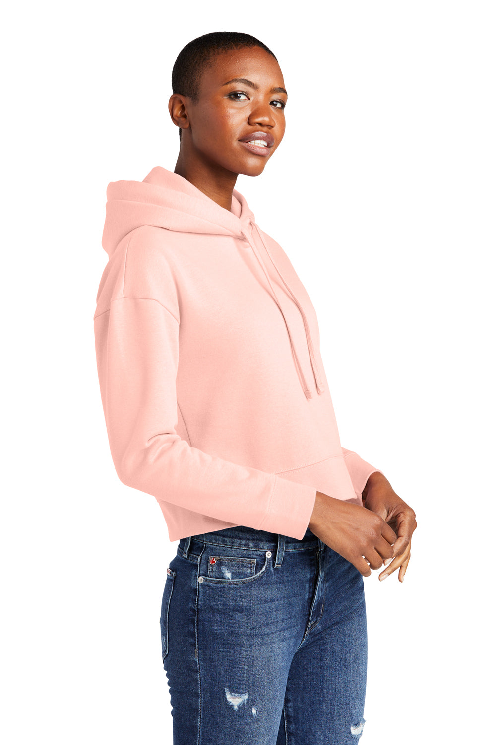 District DT6101 Womens V.I.T. Fleece Hooded Sweatshirt Hoodie Rosewater Pink Model 3q