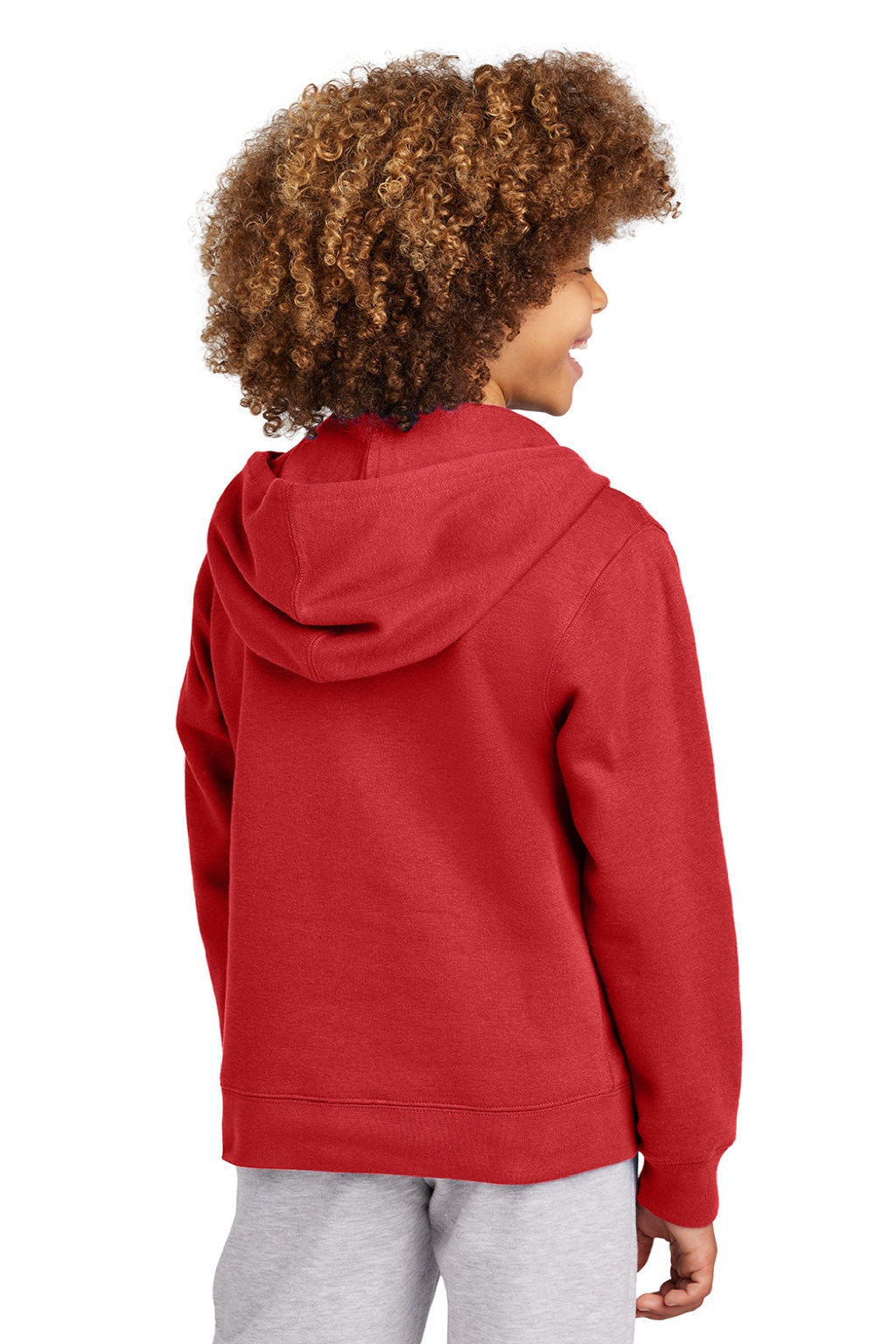 District DT6102Y Youth V.I.T. Fleece Full Zip Hooded Sweatshirt Hoodie w/ Pockets Classic Red Model Back